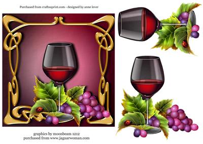 Art Nouveau Red Wine Square + Decoupage