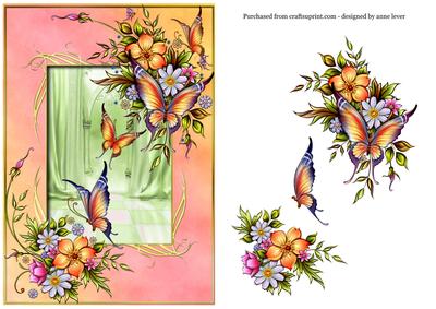 Pretty Flowers & Butterflies - Green Background