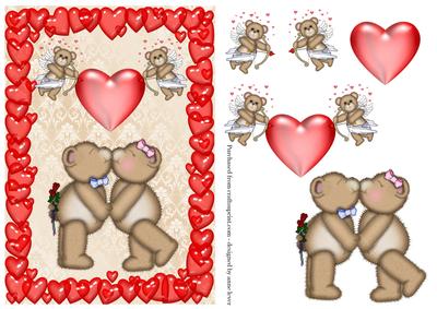 Valentine Kissing Bears & Bubble Heart Frame
