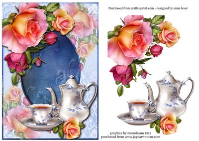 Blue & White Teapot & Roses + Decoupage