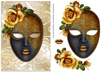 Golden Masque on Shimmering Frame + Decoupage