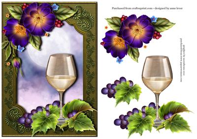Glass of White Wine & Wild Roses+ Decoupage