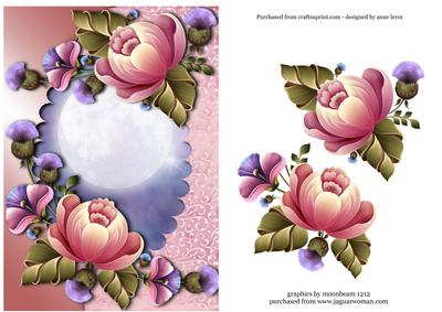 Pink Flowers & Moon + Decoupage