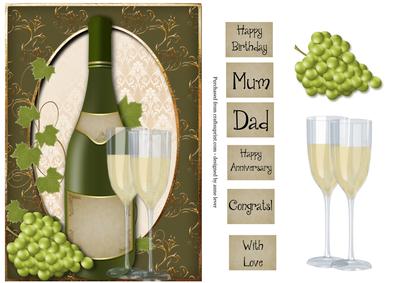 White Wine Bottle & Glasses - Birthday, Anniversary Etc