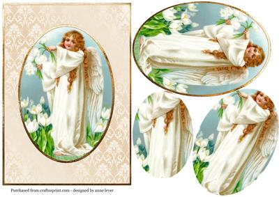 Traditional Angel with Lilies - Oval Pyramid