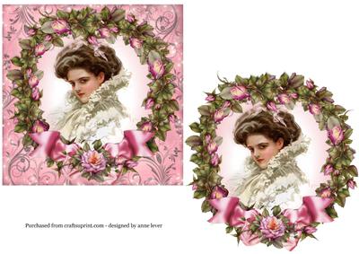 Pink Rose Wreath Vintage Topper