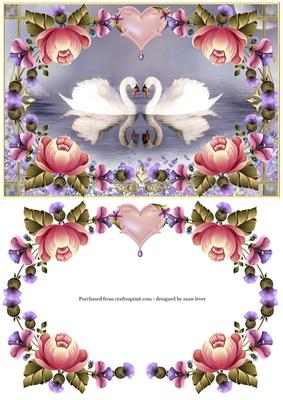 Swans in Love + Pink Floral Frame