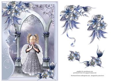 Little Praying Angel - Blue Monochrome