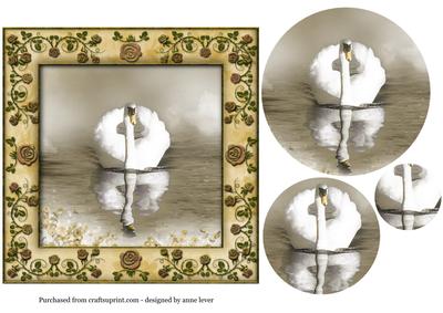 Vintage Sepia Swan + Rose Frame