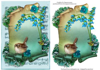 Blue Summer Bird Scroll & Sheet Music Topper