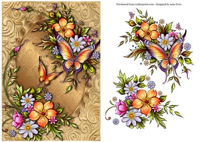 Petals & Flutters on a Gold Foil Frame