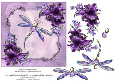 Mosaic Dragonfly & Dark Shadows Lilies
