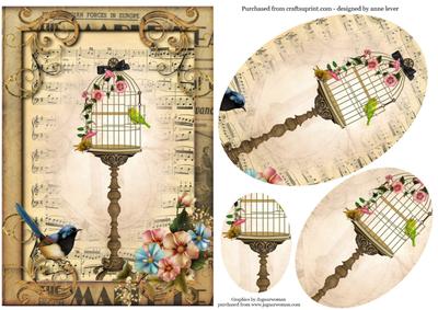 Shabby Chic Birdcage + Sheet Music Oval Pyramid