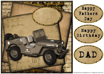 Vintage Jeep, Script & Old Map - Male, Dad