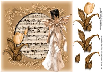 Sepia Tulip, Fae & Sheet Music + Decoupage