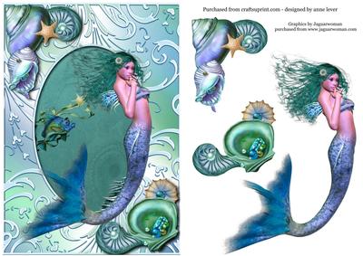 Mermaid & Beautiful Shells on a Shimmering Frame