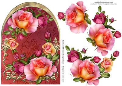 Beautiful Peach Roses Arched Topper + Decoupage