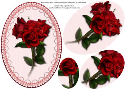 Red Roses, Lace & Pearl Oval Pyramid Topper