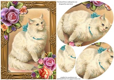 Vintage White Cat & English Roses Pyramid