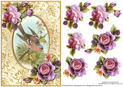 Vintage Chaffinch & English Roses + Decoupage
