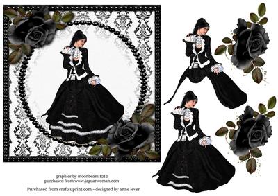 Monochrome Victorian Lady & Roses