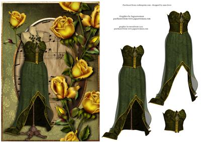Gorgeous Green Dress & Golden Roses