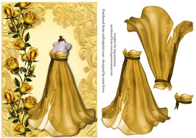 Flowing Golden Dress & Golden Roses