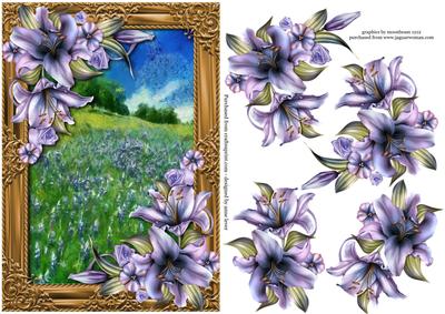 Watercoloured Summer Meadow & Purple Lilies
