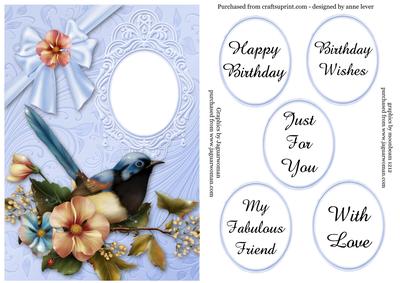 Summer Bird, Flowers & Bow Quick Card