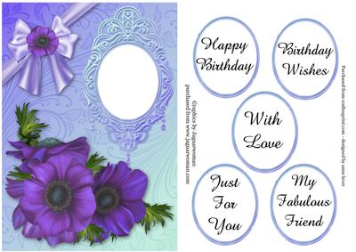 Purple Anemones & Bow Birthday - Quick Card