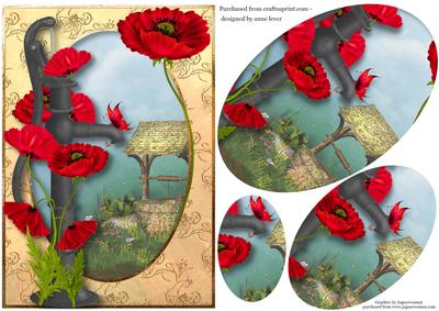 Red Poppies & Water Pump Oval Pyramid