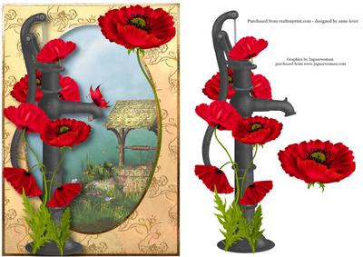 Red Poppies & Water Pump + Decoupage