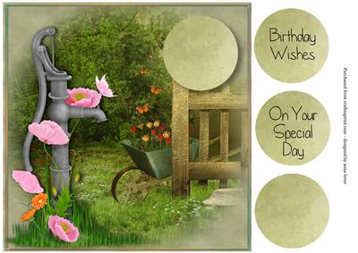 Pink Poppies, Water Pump & Wheelbarrow