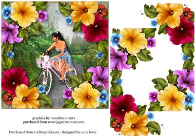 Lady on Bicycle + Puppy & Petunias