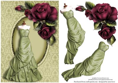 Beautiful Green Gown & Dusky Roses