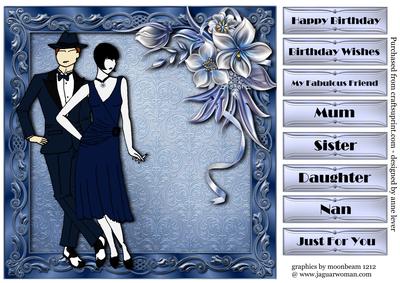 French Navy Art Deco Couple + Female Greetings