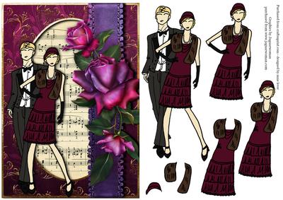 1920's Flapper Blonde Couple & Roses