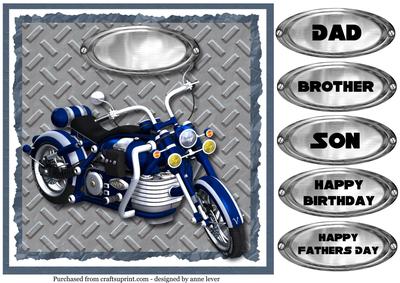 Blue Motorbike Quick Card - Dad, Son Etc