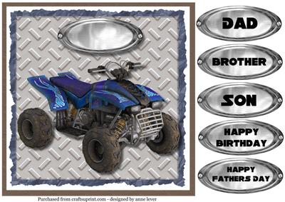 Blue Quad Bike Quick Card - Dad, Son, Brother