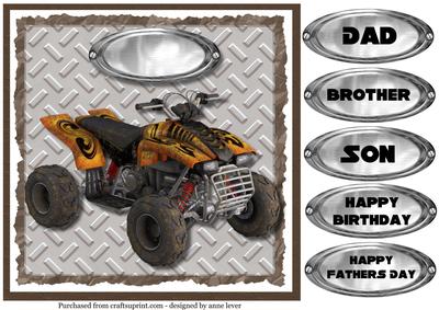 Yellow Quad Bike Quick Card - Dad, Son, Brother