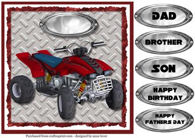 Red Quad Bike Quick Card - Dad, Son, Brother