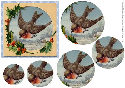 Vintage Robin + Holly Frame Pyramid Topper