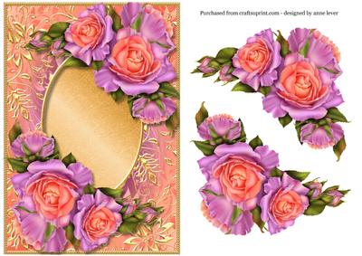 Gorgeous Salmon & Lilac Roses & Gilded Frame