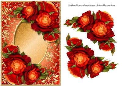 Gorgeous Orange-red Roses & Gilded Frame