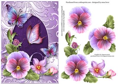 Summer Pansies & Butterflies on a Shimmering Frame