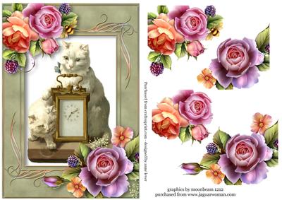 Vintage White Cats & English Roses