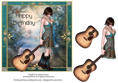 Guitar Girl Birthday in Teal