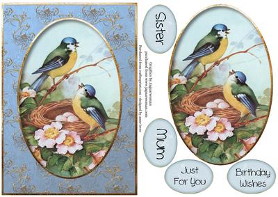 Beautiful Blue Tits in a Golden Frame