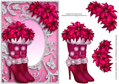 Girly Pink Christmas - Bling Boots & Poinsettias