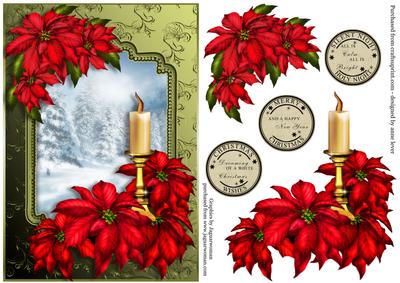 Red Poinsettia Snow Scene + Decoupage